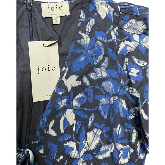 Joie Dress Sz 10 Lucia Blue Floral Mini Deep V-neck Cotton Pockets New - Picture 5 of 10
